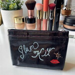 Custom Black Rhinestone 'Glam Kit' Cosmetic Pouch Hand Embellished Statement